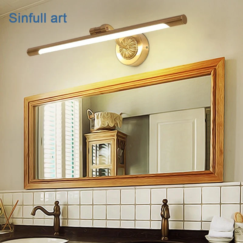 American Copper LED Mirror Light Bathroom Waterproof Wall Lamp Vintage 9w 11w Cabinet Lighting European Rustproof Sconce Fixture