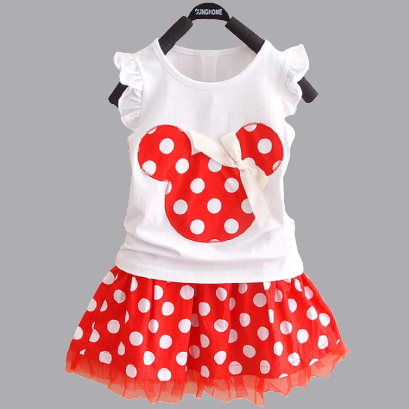 

1-5 Years Summer Girl Clothes Minnie Mouse Cartoon Kids Girls Clothing Sets Children Clothes Vest Tops+Lace Tutu Skirt Suits