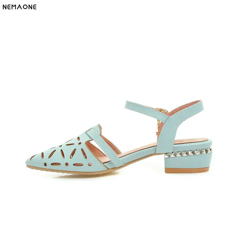 

NEMAONE Women Low Heels sandals summer Pointed Toe D'Orsay Heels Shoes For Woman Ladies Single Shoes