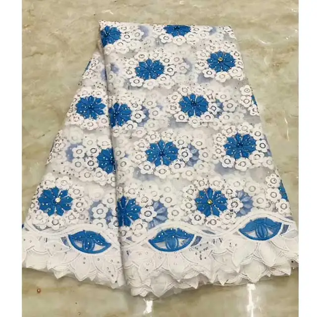 Тюль африканская вуаль кружевная Ткань 5 ярдов нигерийские кружевные ткани с камнями в черном и белом цвете французские сетчатые кружева ткани для свадьбы - Цвет: H0002-BU