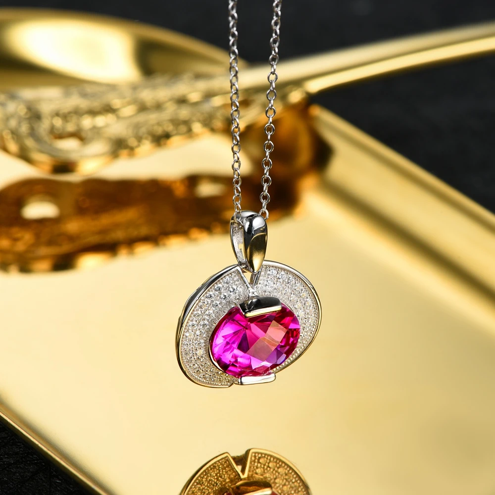 L& zuan геометрическое 6.7ct розовое рубиновое ожерелье с подвеской для женщин Подвески из стерлингового серебра 925 пробы красный драгоценный камень свадебные ювелирные изделия на подарок