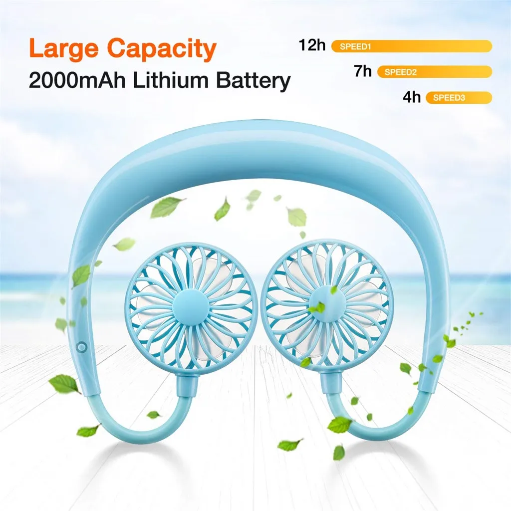 

2019 Cool Usb Fans Portable USB Rechargeable Neckband Lazy Neck Hanging Style Dual Cooling Fan For Summer 723/