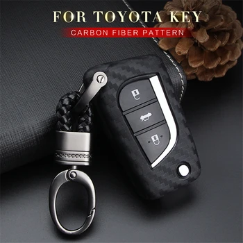 

Carbon Fiber Pattern Car Flip Key Case Cover Shell For Toyota Avensis Corolla Prius Camry CROWN Vitz RAV4 2017 Key Case Holder