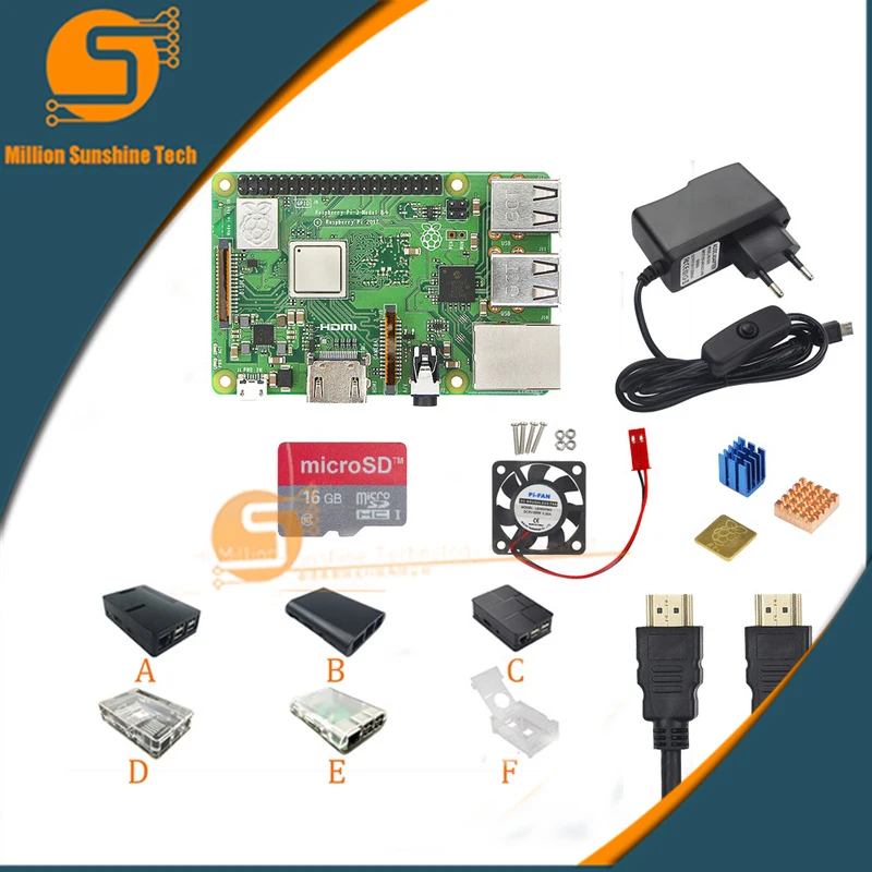  Raspberry pi 3+16GB/32GB+ Heat sink+ fan+ Case +5V 2.5A power+HDMI cable for Raspberry pi 3 B free 