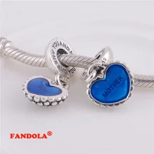Подходит для Pandora шармы браслеты мать и бусина сын с голубой эмалью 925 серебро пробы ювелирные изделия