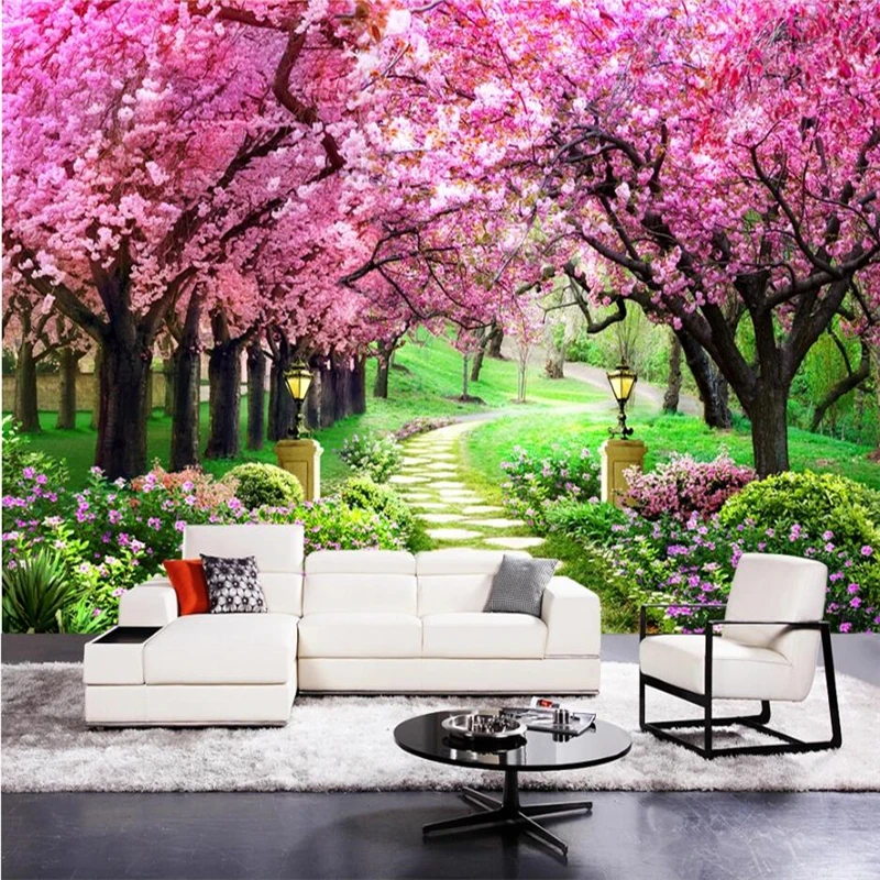 3D Cherry Blossom Tree Landscape Wall Mural Wallpaper Living Room Bedroom Lounge 