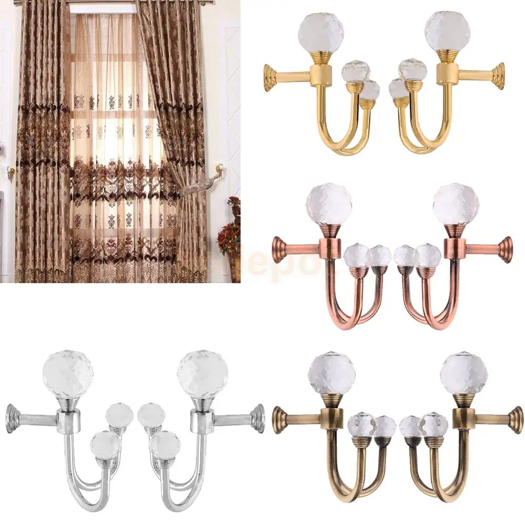 Pair Clear Crystal Curtain Holdbacks Wall Mounted Tassel Drapery