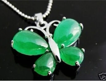 

925 Silver Tibet Silver Green stone butterfly Necklaces & Pendants