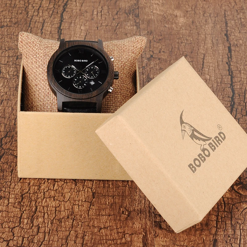 BOBO BIRD Watch Men Relogio Masculino Luxury Business Wood Wristwatches with Auto Date Stopwatch erkek kol saati V-P28