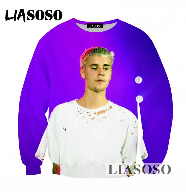 LIASOSO Men Women Casual Long Sleeves Sweatshirt 3D Print Singer Justin Bieber Pullovers Tracksuit Newest Brand Clothing T745
