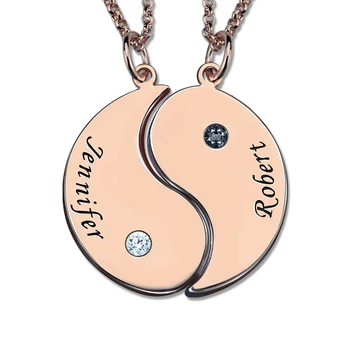 

Wholesale Rose Gold Color Yin Yang Necklace Engraved Couple Name Pendant Yin Yang Valentine's Day Gift