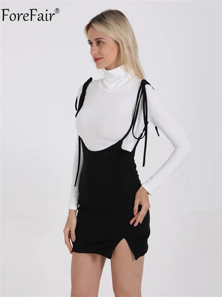 ForeFair с боковыми Высокая талия юбка летняя Мини-юбки женщин Bodycon уличная на шнуровке черный, белый цвет короткая юбка на молнии женские