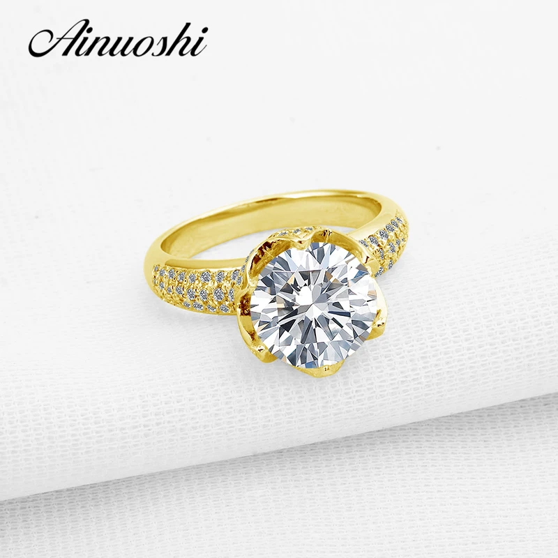 

AINUOSHI 10K Yellow Gold Wedding Ring 3 Carat Lotus Design Super Paved Simulated Diamond Bagues Jewelry Women Engagement Rings