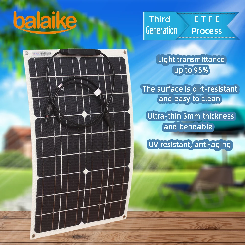Balaike 18V 30W 545x365mm Solar Panel Monocrystalline MC4 interface Car Ship Outdoor Camping Emergency Phone Charger
