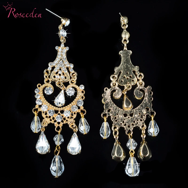 Bern, long bridal earrings, gold colour - Briella Collection