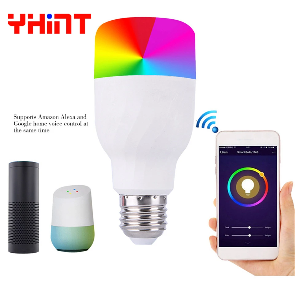 

voice control smart rgbw 1600 million bulb work with alexa echol google home led lights E27 7w WIFI bulb for smarthome lighting