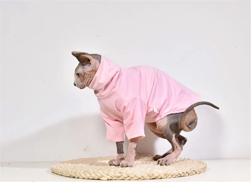 Hairless Sphinx/Одежда для кошек из чистого хлопка; толстовки для кошек с высоким воротником; облегающая блузка с длинным рукавом для осени и зимы; костюм кошки 20E