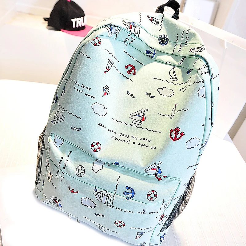Корейский стиль милые граффити аниме молния школьные холщовые сумки для девочек подростков большой рюкзак ноутбук путешествия красный mochilas для женщин - Цвет: light green