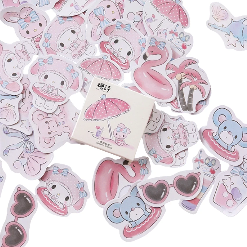 

45pcs/pack Kawaii Rabbit Seaside holiday Box Mini Paper Sticker DIY Diary Scrapbooking Sticker Self-adhesive Sticker