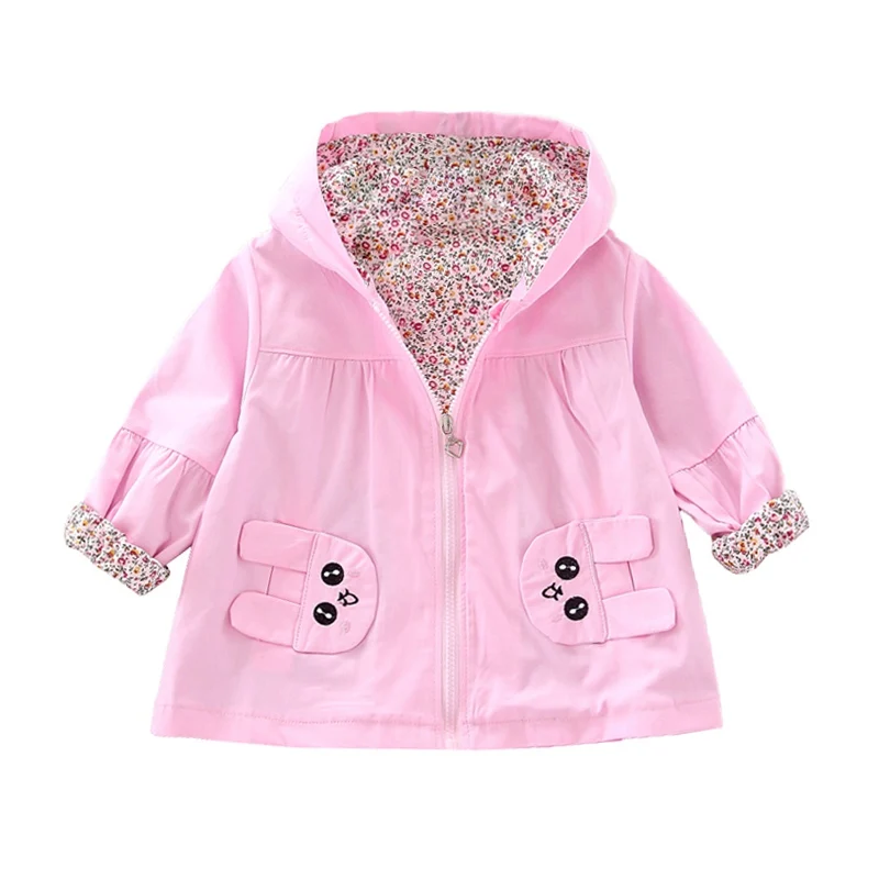 Spring Autumn Girls Windbreaker Coat Baby Kids Solid color cartoon rabbit Hoodie Zipper Outwear Kids Coats Jacket Clothing - Цвет: P