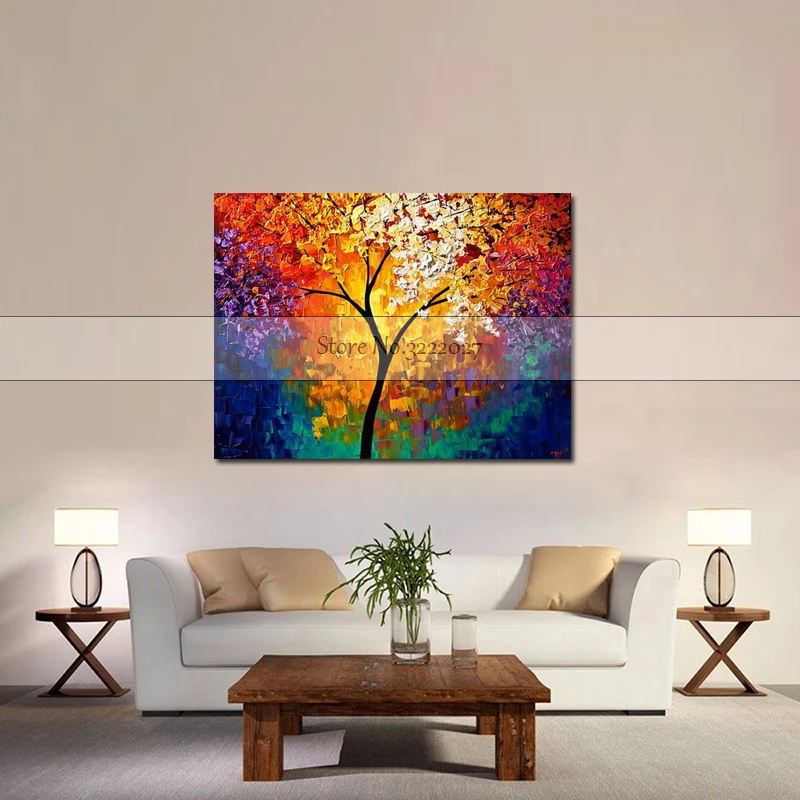 

Canvas Painting Hand Painted Golden Tree Flowers Oil Painting On Canvas Modern Abstract Wall Art For Living Room Bedroom Decor