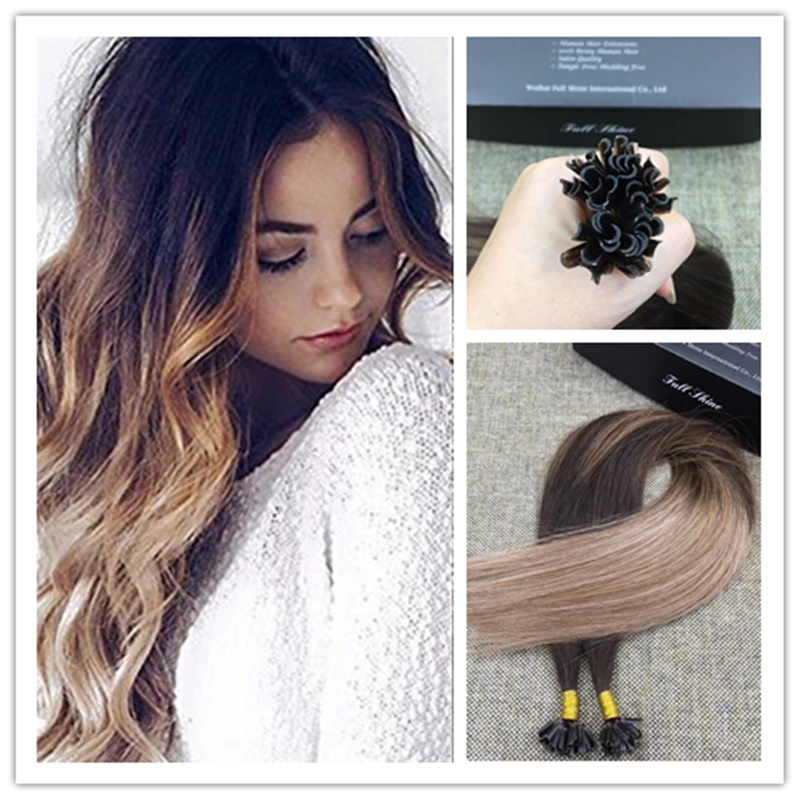 Full Shine Fusion 50g U Tip Remy Human Hair Balayage Color 2 Fading to