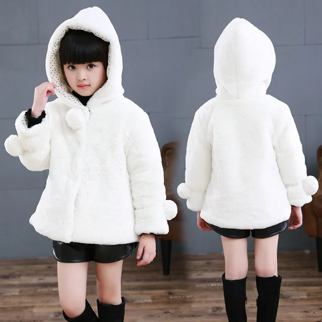 Г. Новая зимняя одежда для маленьких девочек пальто с искусственным мехом флисовая куртка теплый зимний комбинезон для детей от 1 до 12 лет, Осенняя детская одежда с капюшоном - Цвет: White