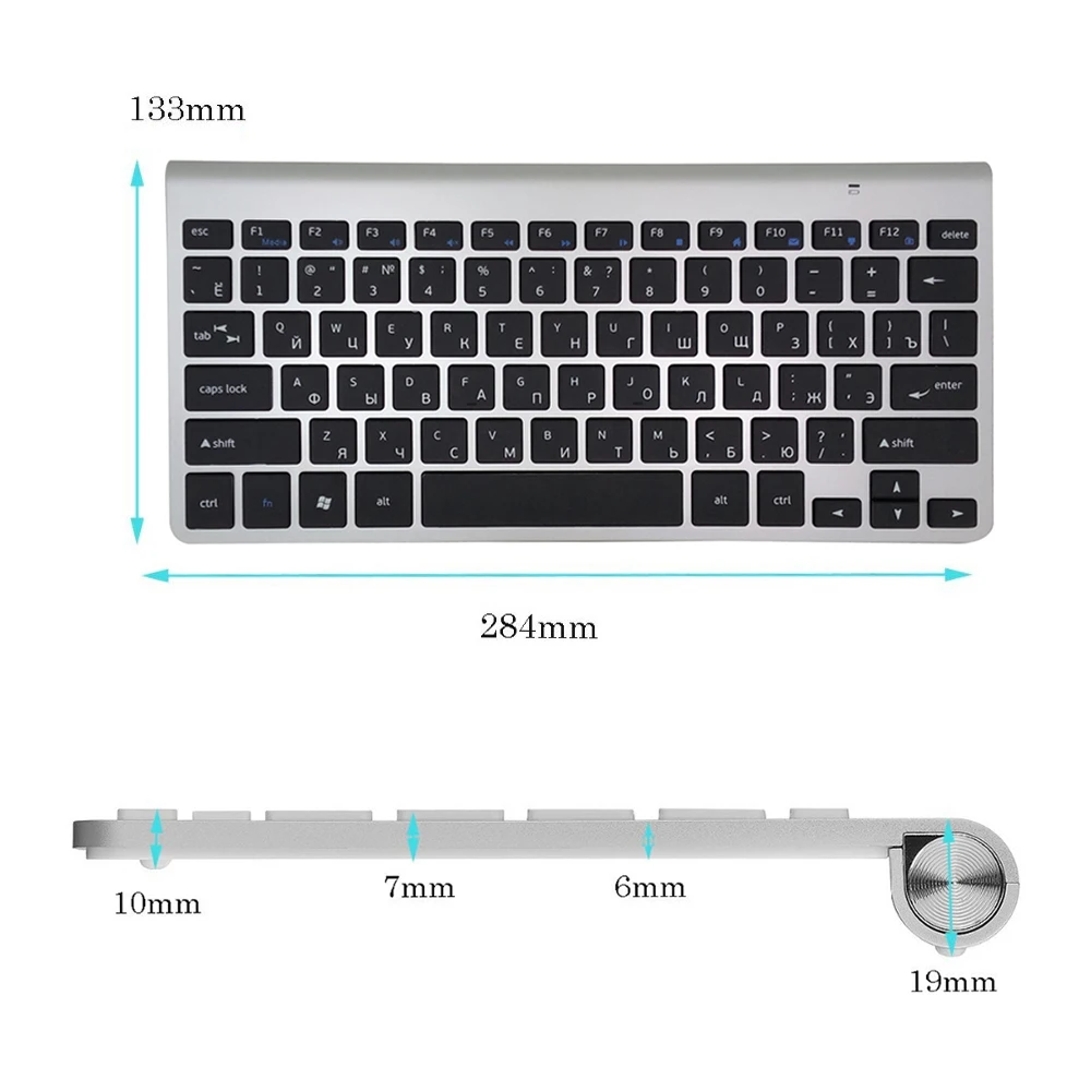 Russo Espanhol Francês Árabe Hebraico Teclado 2.4g sem Fio Ultra-fino Mudo Teclado para Mac Win xp 10 Android Caixa de tv - Imagem 5