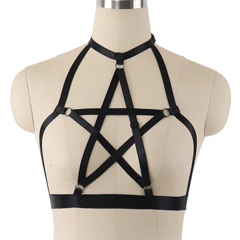 

Body Cage Harness bra Elastic Adjust Bondage Cupless Cage Bra Hollow Out Strappy Crop PentagramTop