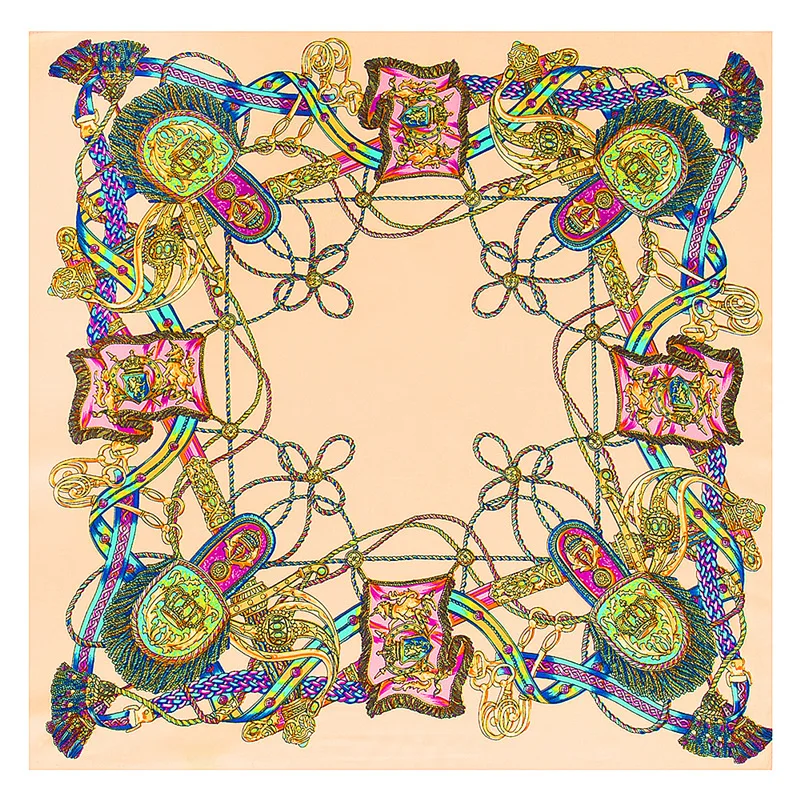 60x60 см Национальный Стиль шелковый шарф женский саржевый Шелковый веревочный платок с кисточками Бандана Маленький квадратный шарф