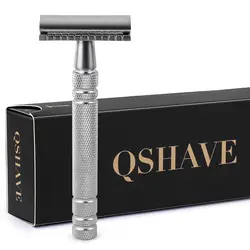 Qshave Мужская Ручная бритвенная бритва Классическая Безопасная бритва с двойным лезвием медная ручка с 5 шт. лезвиями в подарок