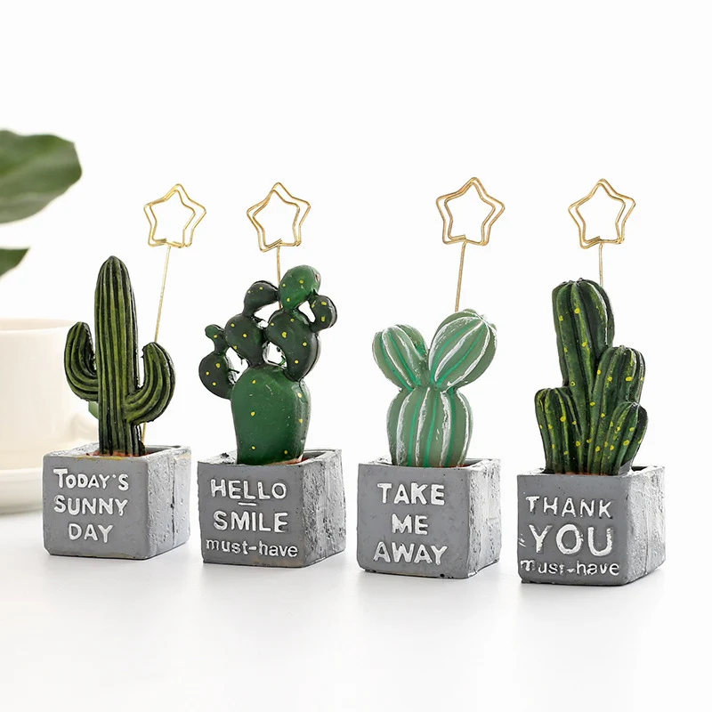 Cute Card Holder Cactus Resin Plant Decoration Stationery Photo Holder
