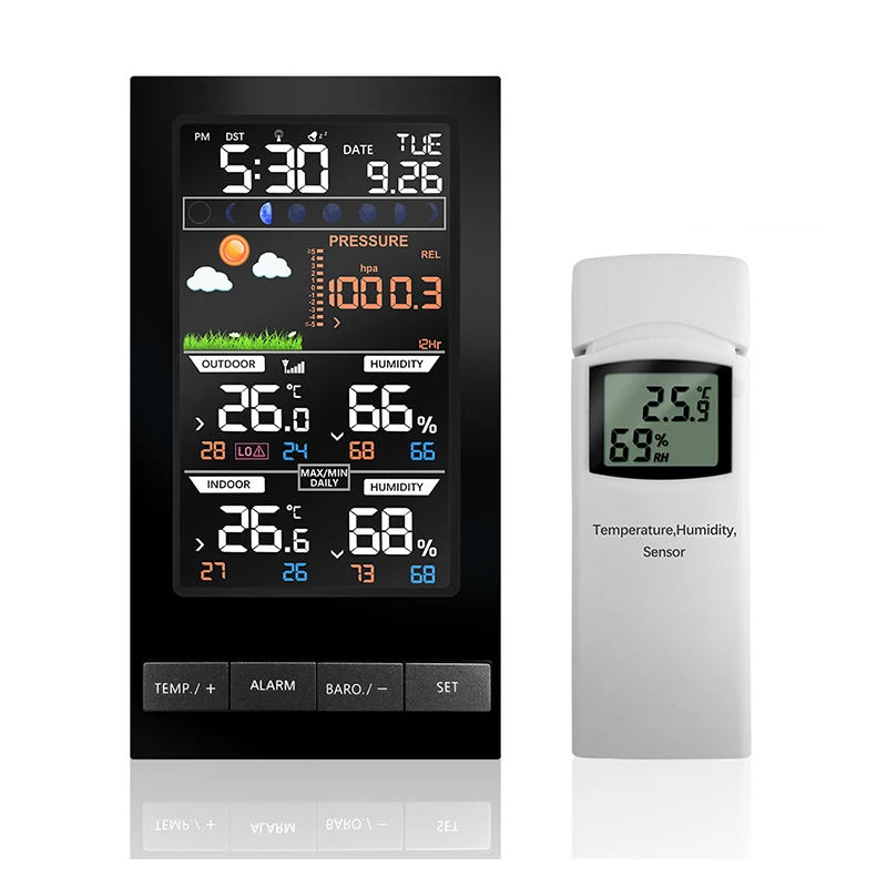 Weather Station Temperature Humidity Wireless Sensor Colorful LCD Display With Barometer Weather