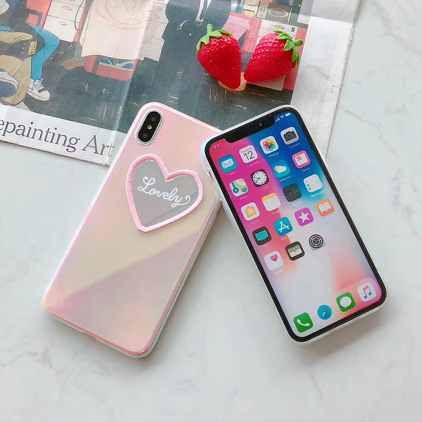 PINK LIPS Blu-Ray Love Heart Laser Mirror Phone Case For iPhone 6 6S 7 8 Plus X XS MAX XR Beautiful Soft IMD Phone Cases Fundas (9)