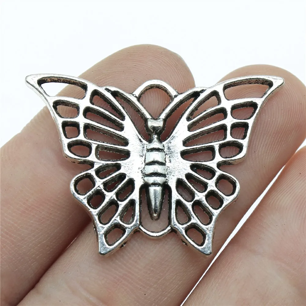 10 шт микс амулеты для изготовления ювелирных изделий бабочка античный серебряный цвет подвески в форме бабочки амулеты бабочки - Окраска металла: B14071-38x27mm