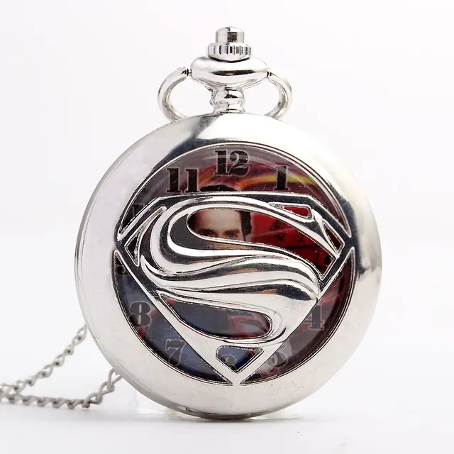 Unique Retrp Fashion Silver Superman Quartz Pocket Watch Men Women FOB Chain Her Unique Retrp Fashion Silver Superman Quartz Pocket Watch Men Women FOB Chain Her