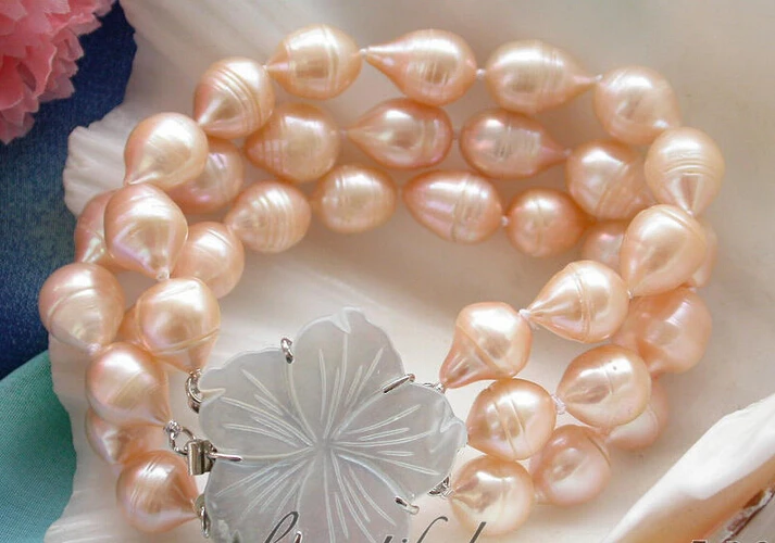 

z4429 3row 16mm pink drop baroque freshwater pearl bracelet shell flower@^Noble style Natural Fine jewe SHIPPING 6.2 6.02