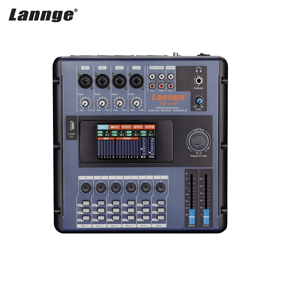 

Lannge MD-2006 Portable 6-Channel Digital Mixing Console Mixer LCD Touchscreen Built-in Effects with USB Interface