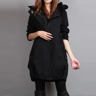 Хит! Европейский стиль, новинка, женская модная Свободная куртка средней длины с хлопковой подкладкой, осенне-зимний Тренч, большие размеры G341 - Цвет: black