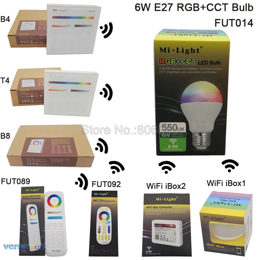 Светодиодный прожектор MiLight E27 6 Вт RGB + CCT FUT014 110 В 220 полноцветная смарт лампа с