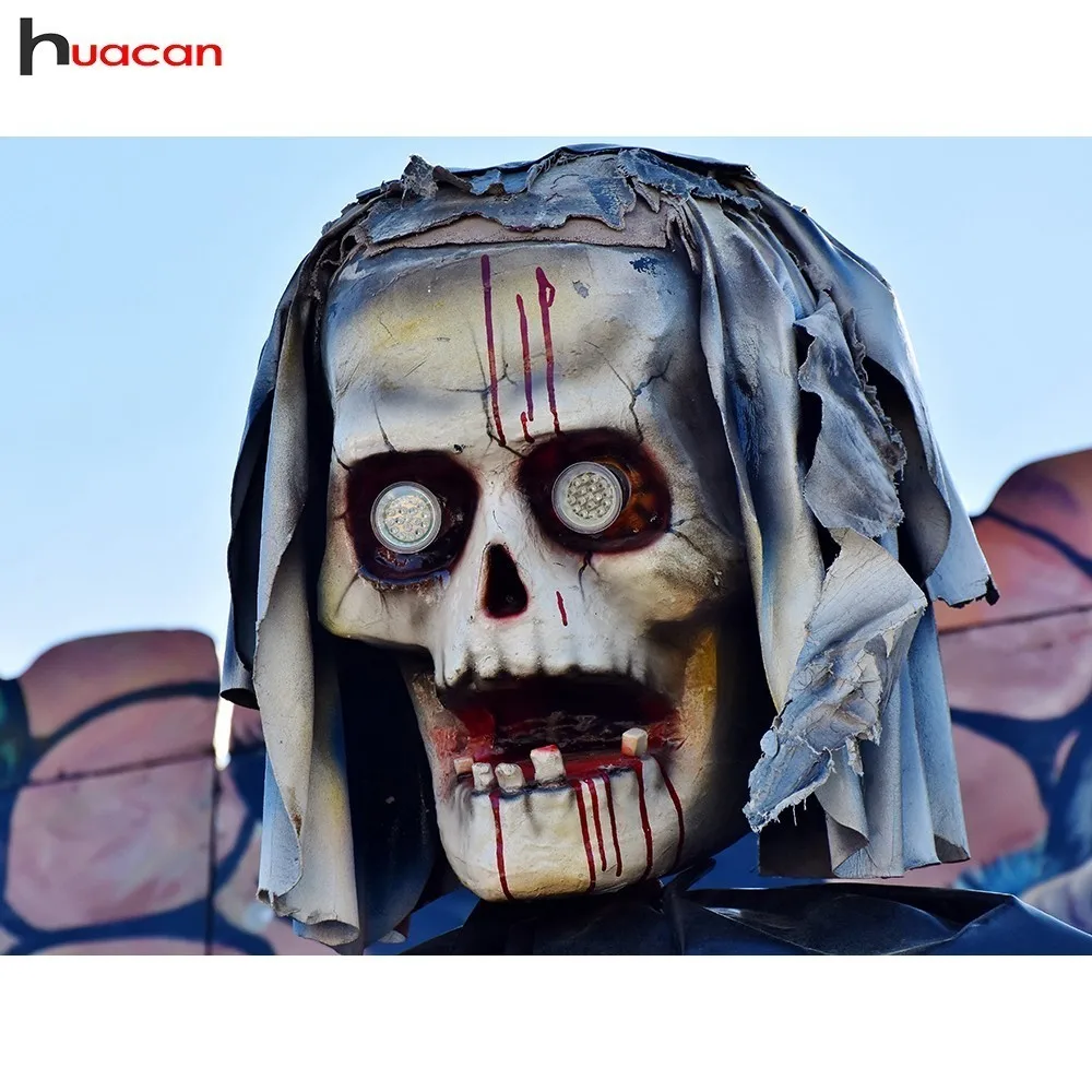 

HUACAN Diamond Mosaic Skull Halloween Picture Of Rhinestone Full Square 5D DIY Diamond Painting Cartoon Needlework Home Decor
