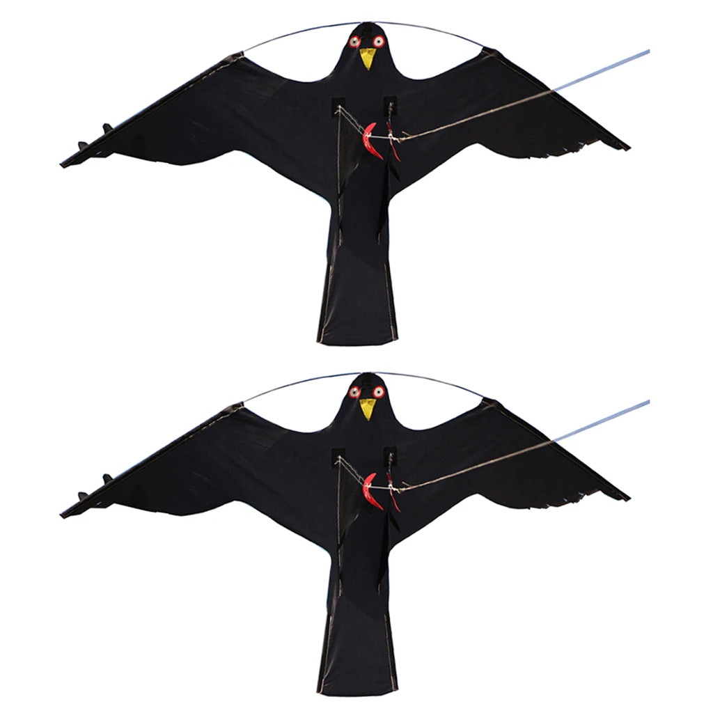 2x #2 Large Hawk Kite Scarecrow Decoy Bird Scarer Deterrent Protect Farmers Crops Outdoor Kids Toys Black Kites Windsock