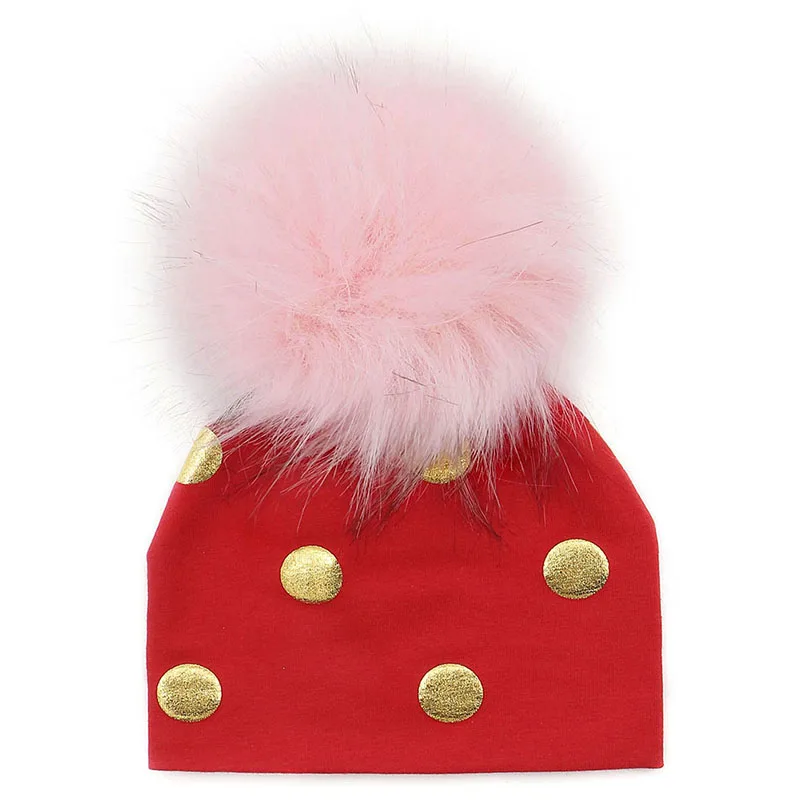 GZHilovingL Brand Newborn Kids Baby Boys Girls Warm Winter Spotted Cotton Beanie Fur Pom Pom Bobble Hat Cap Winter Warm Hat