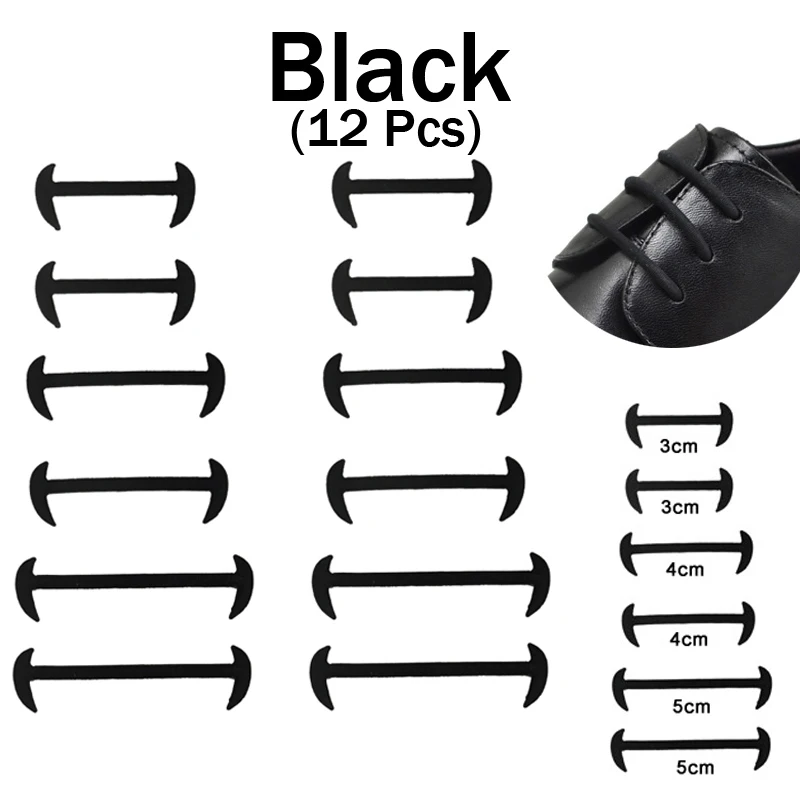 Mr. Niscar 1 комплект/12 шт Быстрая ленивые шнурки без завязок для мужчин женское кожаное платье обувь эластичные силиконовые шнурки для обуви 3 цвета - Цвет: 03 Black