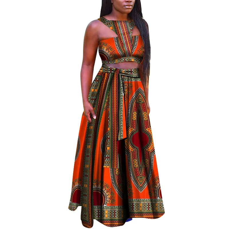 2019 африканские платья для женщин Дашики комплекты одежды леди Vestidos укороченный