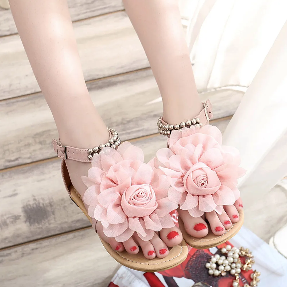 

Sandals Women Zapatos Mujer Casual Female Bohemia Beaded Summer Flower Zipper Flat Flip Flops Women's Casual Shoes Sandals