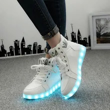 Size 35-46 Winter LED Luminous Shoes For Men Fashion Light Up Led Shoes Unisex White /Black High Top Casual Growing Shoes