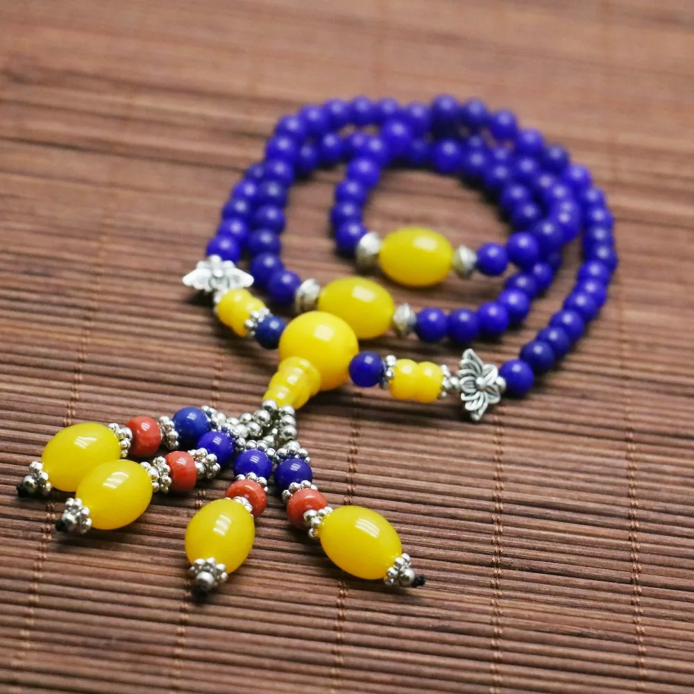 

Retro 6mm Lapis Lazuli Chalcedony Beads Bracelet Hand Chain For Women Girls Natural Stone Ladies Pendant Thailand Buddha