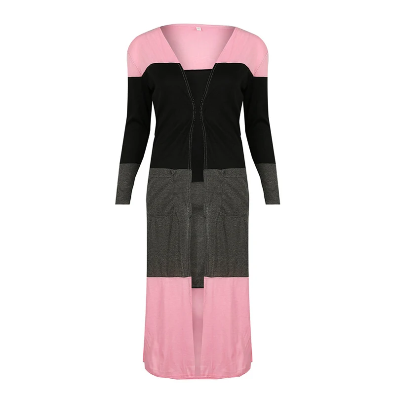 Women Autumn Patchwork Cardigans Coat Cardigan Cotton Tops Long Sleeve Blouse Tunic 3 Colors