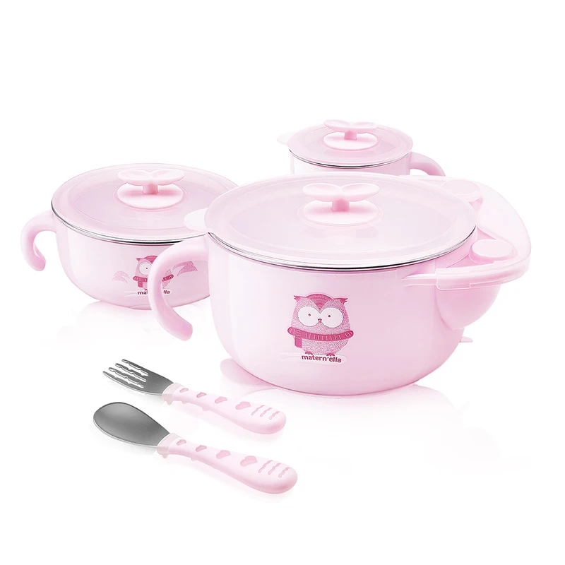 

Children's Warm Serving Dinnerware Set Baby InfantTableware Insulated Bowl Salad Bowl Cup Spoon Fork 5 pcs